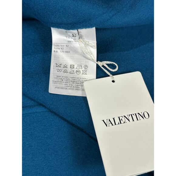 Valentino Wool Blend Cape Peacock Blue Scalloped Hem Size 42 NWT - Picture 6 of 8